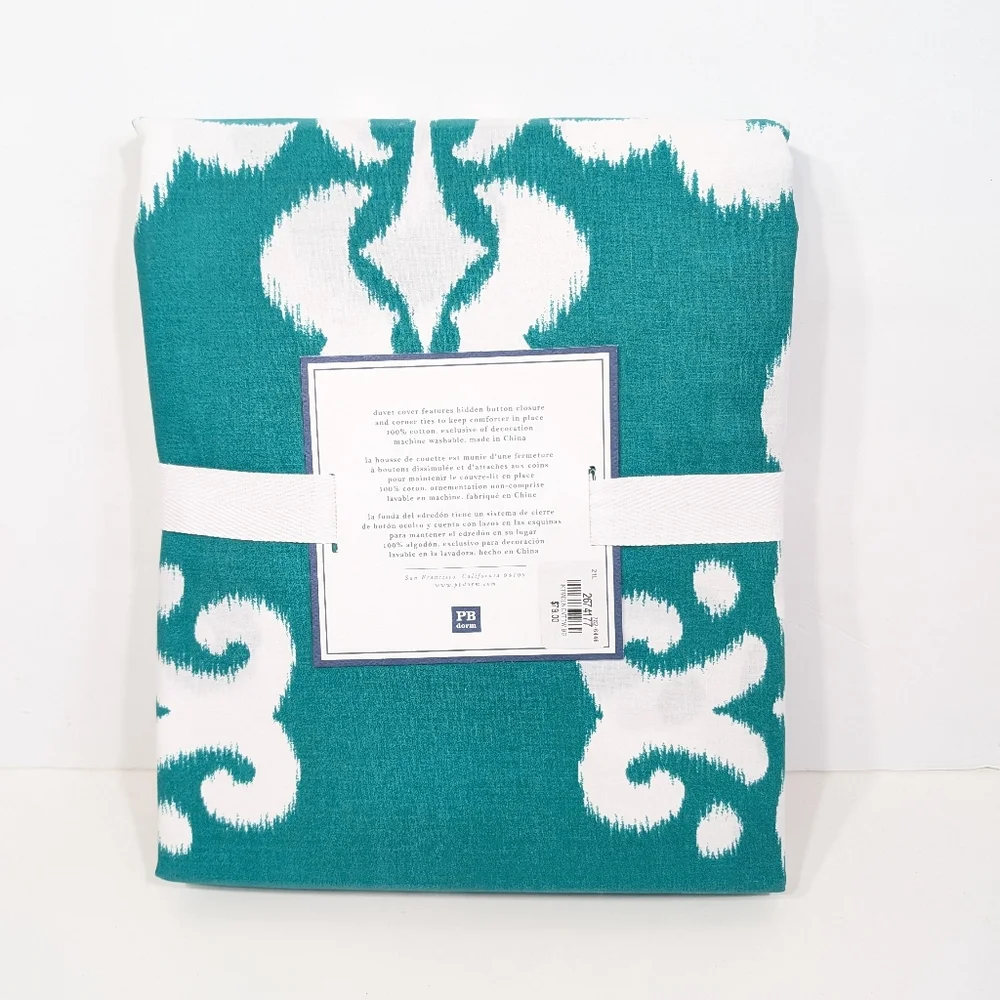 Pottery Barn Twin Duvet Cover NEW Ikat Medallion green Cotton